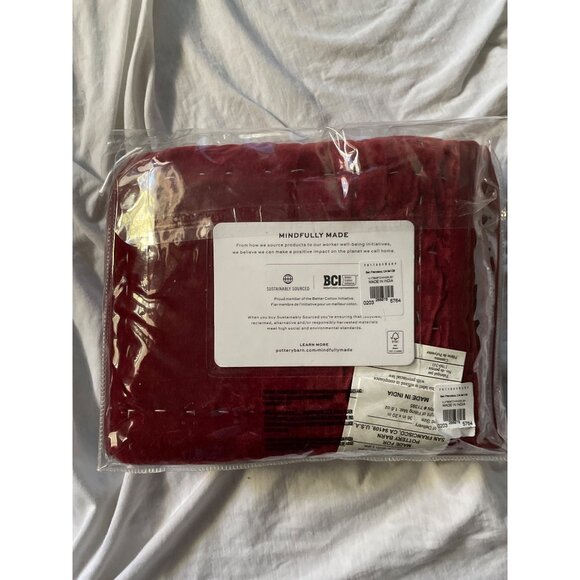 Pottery Barn King Velvet Box Stitch Sham Pillow Christmas Red Holiday - Picture 3 of 14